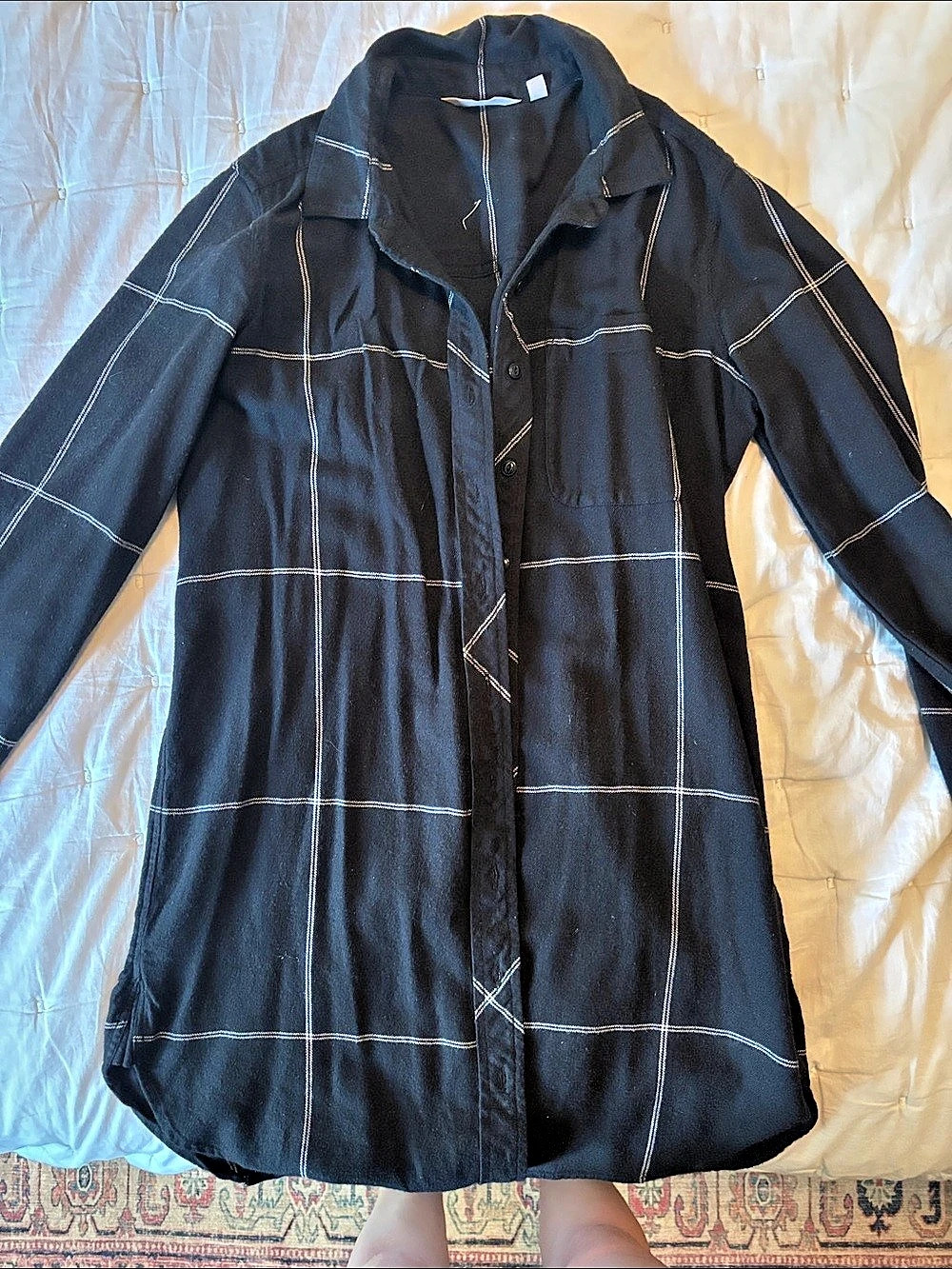 Athleta Windowpane Plaid Tunic Shirt Black & White Small